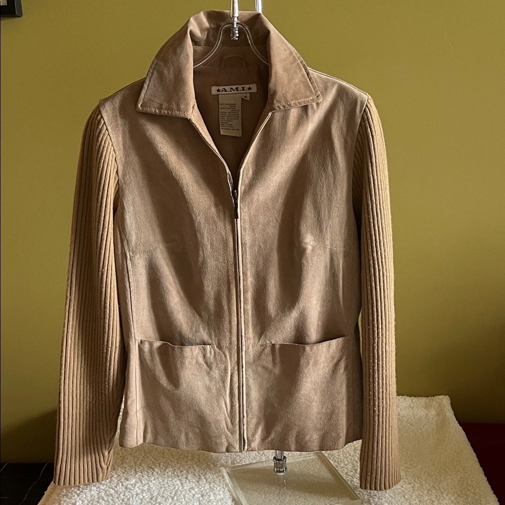 Ami Tan Utility Jacket with Ribbed Sleeves